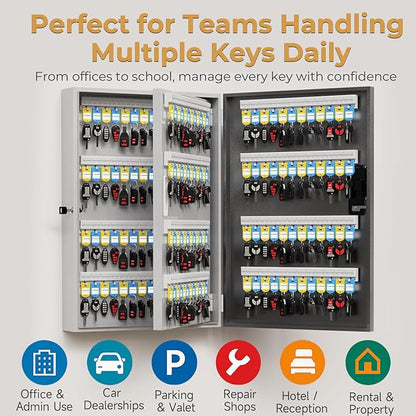 192 Key Lock Box Wall Mount, Smart Key Cabinet, One Time Password/Fixed Code/Bluetooth/Wi-Fi Remote/Key Unlock, Security Lockbox Organizer for Valets, Hotels, Car, Office Key Management & Storage