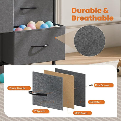 Sweetcrispy Dresser for Bedroom Tall Drawer Dresser Organizer Storage Drawers Fabric Storage Tower with 10 Drawers, Chest of Drawers with Fabric Bin, Steel Frame, Wood Top for Bedroom