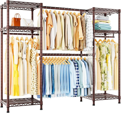 Ulif E7 Garment Rack, Heavy Duty Clothes Storage System with Extendable Hangers Rods, Metal Clothing Rack with 6 Wire Shelves, (52.3"-72") W x 14.5" D x 71.2" H, Load 838lbs, Bronze