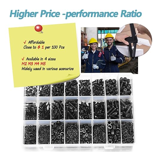 Kadrick Metric Screw Assortment, 2000PCS Metric Bolt Assortment Kit M2 M3 M4 M5 Machine Screws with Lock & Flat Washers, Grade 10.9 Alloy Steel Hex Socket Button Head Black Screws Nuts and Bolts Kit