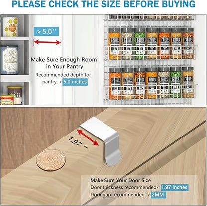 JKsmart Spice Rack Organizer 6-Tier Wall Mounted & Over the Door Spice Racks for Kitchen Pantry Bathroom,Two Size, Large Capacity, Silver