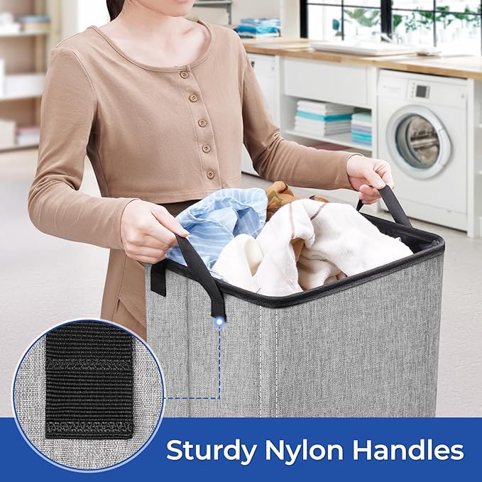SNIGJAT 2 Pack Large Laundry Hamper, Tall Collapsible Laundry Basket with Sturdy Handles, Clothes Basket for Towels, Toys, Space-Saving Storage Dirty Clothes Hamper for Bedroom, Laundryroom, Dorm, RV
