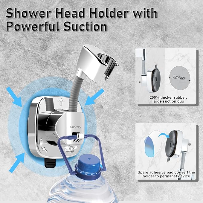 Handheld Shower Head Holder Suction, 360° Adjustable Shower Head Holder Wall Mounted, Rustproof Showerhead Hose Holders Hanger Bracket for Bathroom, No Drill Tool-Free Installation in Seconds