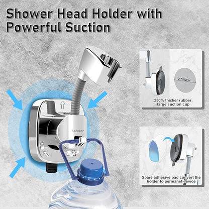 Handheld Shower Head Holder Suction, 360° Adjustable Shower Head Holder Wall Mounted, Rustproof Showerhead Hose Holders Hanger Bracket for Bathroom, No Drill Tool-Free Installation in Seconds
