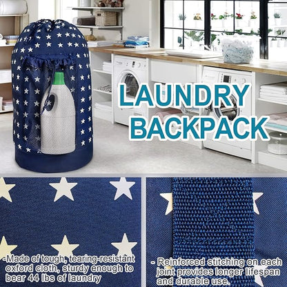Dalykate Backpack Laundry Bag, Laundry Backpack with Shoulder Straps and Mesh Pocket Durable Nylon Clothes Hamper Bag with Drawstring Closure for College, Travel, Laundromat, Apartment