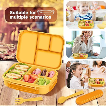 Lunch Box Kids,Bento Box Adult,Leakproof Lunch Containers for Adults/Kids/Toddler,1200ML-4 Compartments bento Lunch box with Utensil,Microwave & Dishwasher & Freezer Safe (Yellow)