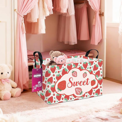 Rectangular Storage Basket Fabric Organizer Bin for Toys,Books,Clothes,Gifts,Pets-Perfect for Home,Office,Nursery,Dorm,Shelf(Rec-strawberry)