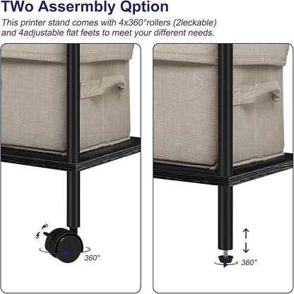 Shinoske Black Printer Stand with Storage,3 Tier Large Printer Table with Wheels for Home Office,Rolling Printer Cart with Storage Shelf,for Under Desk,Living Room,Kitchen