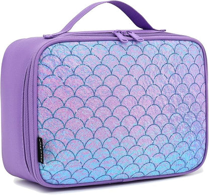 FlowFly Kids Lunch box Insulated Soft Bag Mini Cooler Back to School Thermal Meal Tote Kit for Girls, Boys,Glitter-Purple