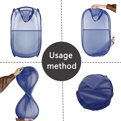 Collapsible Pop Up Laundry Hamper, Extra Large Mesh Foldable Laundry Basket Bag, 28" x 16" x 16", 2 Pack (Black + Blue)