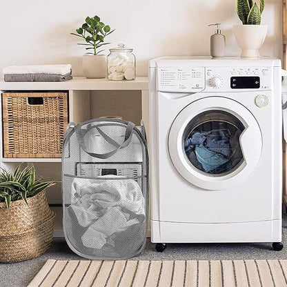 Larpur Pack of 3 Pop up Laundry Hampers, Collapsible Laundry Baskets, Portable Mesh Clothes Hampers for Home Room, College Dorm, Apartment, Foldable Hamper with Carry Handles, Gray