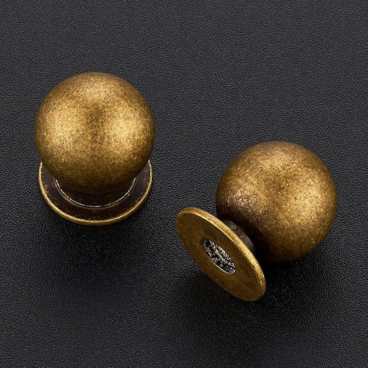 2 Pack Antique Brass Cabinet Knobs, Round Dresser Knobs, Ball Kitchen Cabinet Hardware, 0.95" Diameter