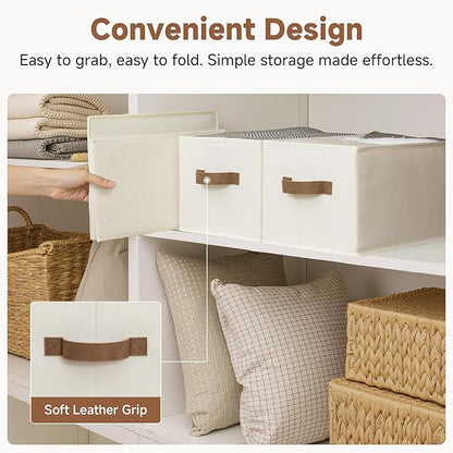 StorageWorks Closet Organizers and Storage Bins, Foldable Shelf Baskets, Clothes Storage Basket for Organization, Ivory White, 3-Pack, Large