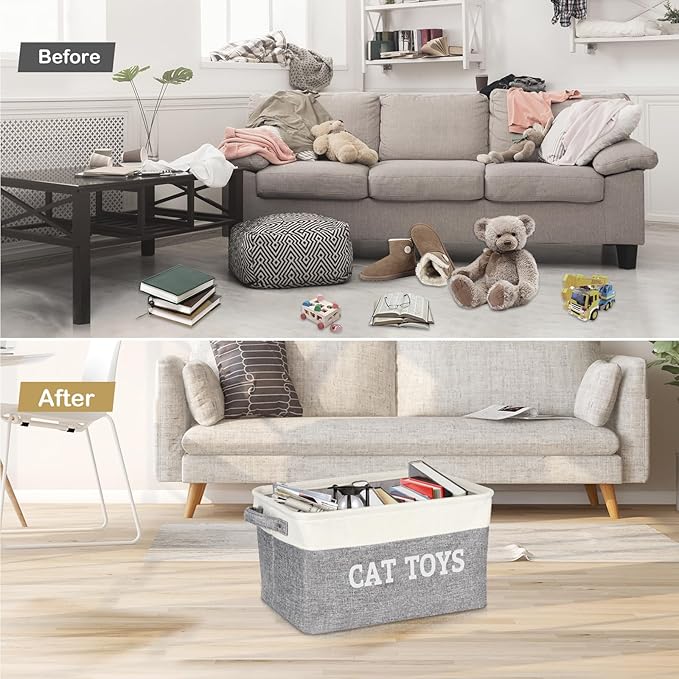 Lukeline Large Cat Toy Basket, 15.5 x 11.6 x 9.4 Cat Toy Box for Pet Supplies, Storage Bin for Cat Toys Treats Clothes and Accessories, Decorative Gift Baskets Empty for Home Decor Shelves