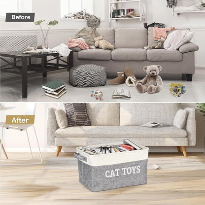 Lukeline Large Cat Toy Basket, 15.5 x 11.6 x 9.4 Cat Toy Box for Pet Supplies, Storage Bin for Cat Toys Treats Clothes and Accessories, Decorative Gift Baskets Empty for Home Decor Shelves