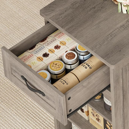 HOSTACK Kitchen Island Cart with Storage, 47'' Kitchen Storage Island on Wheels with 2 Drawers, Rolling Island Table with Adjustable Shelves, Mobile Buffet Sideboard Cabinet for Dining Room, Ash Gray