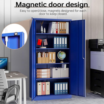 Metal Storage Cabinet with Lock, 71" Black Garage Cabinets with 2 Doors and 4 Adjustable Shelves, Steel Locking Caninet Tall Tool Storage Cabnet, Lockable File Caninets for Home Office, Pantry