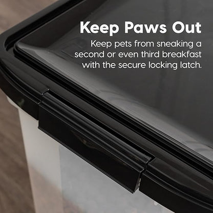 IRIS USA Airtight Dog Food Storage Container, WeatherPro, Up to 50 lbs, Removable Wheels, for Dog Cat Bird and Other Pet Food Storage Bin, Keep Fresh, Translucent Body, Made in USA, Clear/Black
