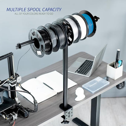 VIVO Clamp-on Steel Filament Holder for 3D Printer, Height Adjustable Spool Support, Holds up to 8 Standard Reels, Black, STAND-3DRH
