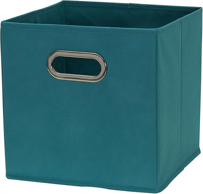 Household Essentials 83-1 Foldable Fabric Storage Bins | Set of 6 Cubby Cubes with Handles | Aqua (Pack of 6)