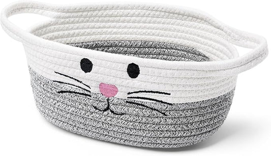 Small Woven Baskets for Organizing Rope with Handle Cute Cotton Basket for Nursery Gift Dog Cat Toy Storage Basket for Toy Organizer-Gray