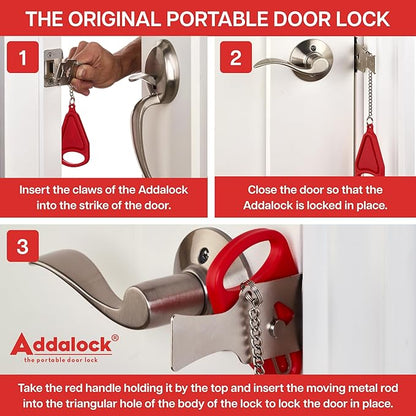 Addalock The Original Portable Door Lock for Travel & Home Security, 1-Piece Door Latch Lock for Houses, Apartments, Hotels, Motels, Dorms & AirBnBs - Lock The Door & Stay at Home or Away, 2 Pack