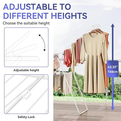 APEXCHASER Clothes Drying Rack, Foldable Oversized Drying Rack Clothing with U-Shaped Foot Cover, Height-Adjustable, Multi-Bar Laundry Rack, Indoor Outdoor Use, 20.47"D x 70"W x 42.52"H, Pearl White
