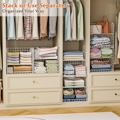 8-Tier Stackable Closet Organizers, Foldable Wardrobe Basket, Metal Closet Organizer and Closet ShelvesWhite