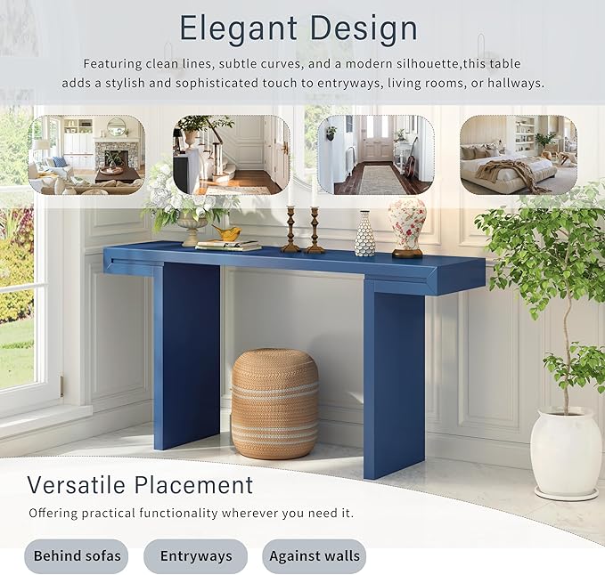 60" Large Console Table with Geometric Clean Lines Design,Stylish Entryway Table with Painted Finish and Adjustable Feet,Suitable for Living Room,Entryway,Navy Blue