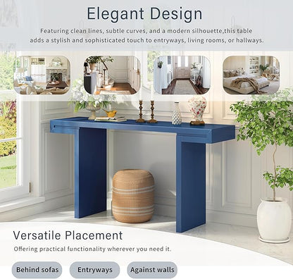 60" Large Console Table with Geometric Clean Lines Design,Stylish Entryway Table with Painted Finish and Adjustable Feet,Suitable for Living Room,Entryway,Navy Blue