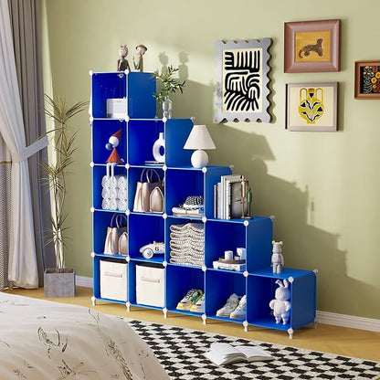 AWTATOS Cube Storage Organizer, 16 Cube Closet Organizers and Storage Shelves, DIY Stackable Bookshelf for Bedroom, Home, Admiral Blue