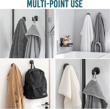 TAILI 304 Stainless Steel Bathroom Suction Hooks for Towel, Bathrobe, Loofah, Patented Strong Suction Cup Holder, No Damage Hanging Glass Shower Wall Hook, Retro High-Rise Design, 2 Pack, Black