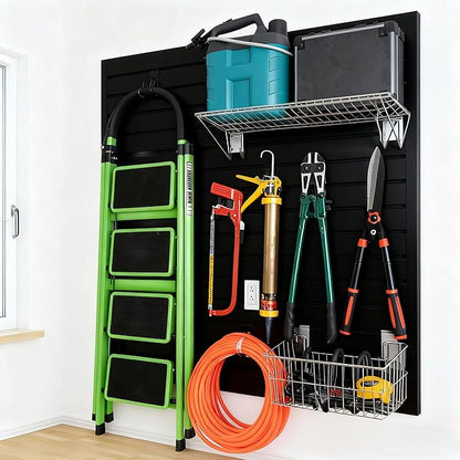 Yuzzy Slat Wall Paneling 4 x 4ft, Garage Slatwall Panel Wall Storage Systems, Heavy Duty PVC Garage Wall Organization (Black)