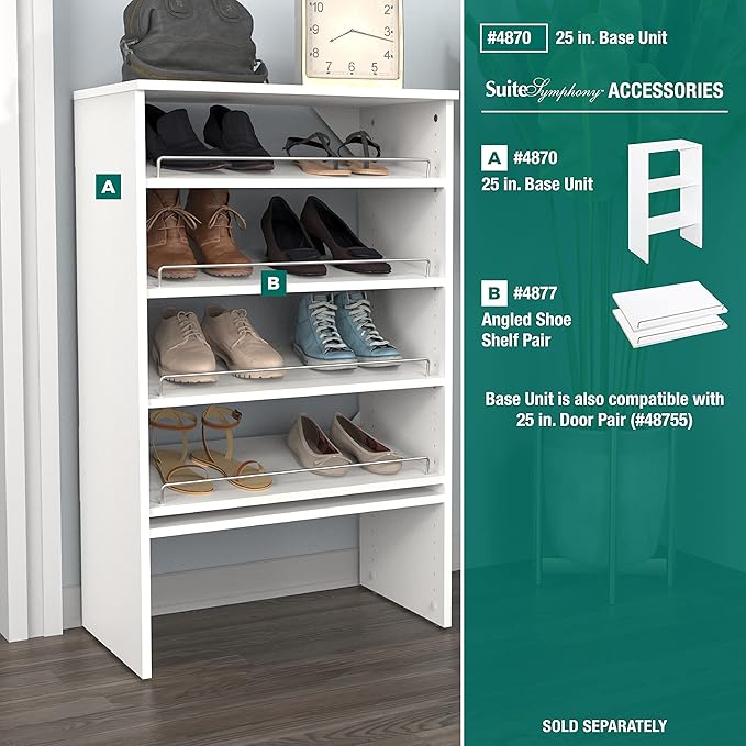 ClosetMaid SuiteSymphony Wood Shelf Unit, 2 Shelves, Adjustable, for Storage, Closet, Clothes, Shoes, Décor, TV, Books, Pure White