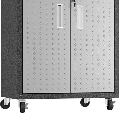 Manhattan Comfort Fortress Rolling 2 Door Garage Storage Cabinet, Black/Gray