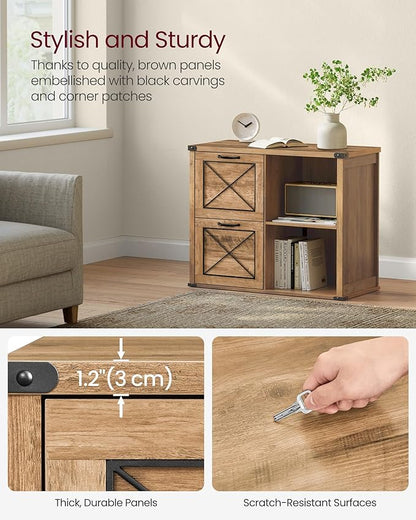 VASAGLE Lateral File Cabinet, Filing Cabinet with 2 Drawers, Printer Stand, 2 Open Compartments, Fit A4, Letter Size, Hanging File Folders, for Home Office, Farmhouse Style, Honey Brown UOFC049T41