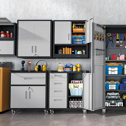 Garage Storage Cabinet System 3pcs Heavy Duty Workshop Set Wall Cabinet Metal Tool Cabinets with Adjustable Shelves Metal Garage Storage Cabinets