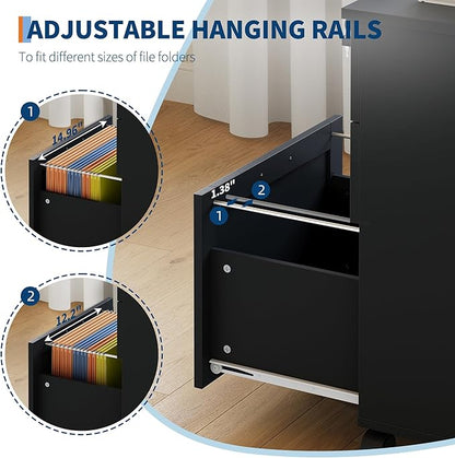 GarveeHome 3-Drawer File Cabinet with Lock, Mobile Under Desk Filing Cabinet for Home Office, Wood Storage Organizer for Letter/a4/Legal Size Documents, Black