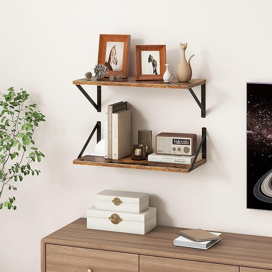 Fun Memories 20 Inch Floating Shelves, Deep Wall Shelves for Kitchen, 20 x 10 Floating Shelf for Living Room, Bedroom, Farmhouse Floating Shelves for Home Decor Storage, Rustic Brown, Set of 2