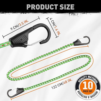HORUSDY 10-Piece Heavy Duty Bungee Cords with Metal Hooks, 40” Elastic Bungee Straps for Outdoor, Camping, Garage Storage, and Kayaking