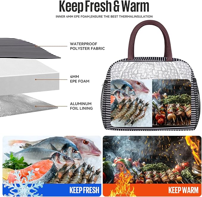 Lunch Bag Women/Men Lunch Box Women/Men (white&black stripe)