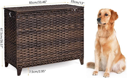 Laundry Hamper with 4 Removable Liner Bags; 176L Handwoven Rattan Laundry Basket with Lid & Heightened Feet; Clothes Hamper with Side Handles (Brown)