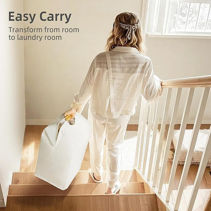 STORAGE MANIAC 2-Pack Large Laundry Hamper, 80L (21.1 Gal) Collapsible Laundry Basket with Bamboo Handles, Freestanding Waterproof Clothes Hamper for Laundry Room, Bedroom, Dorm, Towels, Toys, Beige