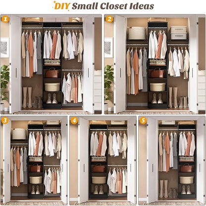 Cyclysio 4FT Small Closet System, 80"H Closet Organizer System with 4 Closets Rods & 3 Shelves, 48" Closets Organizers and Storage for Small Bedrooms, Laundry Rooms, Cloakrooms, Black