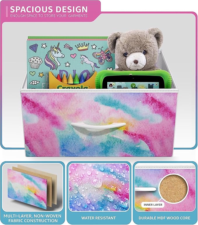 Sorbus Kids Dresser with 5 Drawers - Storage Chest Organizer Nightstand - Steel Frame, Wood Top, Tie-Dye Fabric Bins for Clothes - Wide Furniture for Bedroom, Hallway, Nursery, Closet, & Apartment