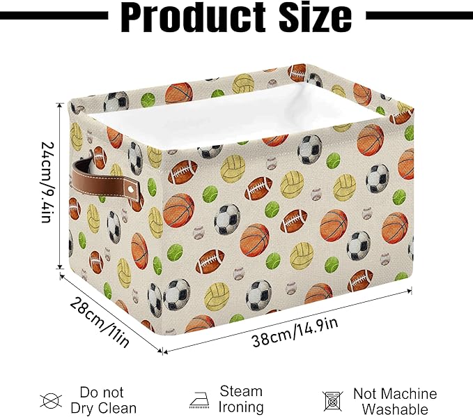 Sport Themed Storage Basket - Balls Pattern Collapsible Bin with Handles - Collapsible Storage Baskets with Handles - Ball Themed Storages Bin for Kids Clothes, Gifts