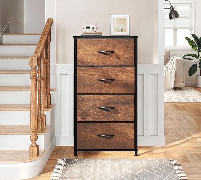 YITAHOME Dresser with 4 Drawers - Fabric Tower, Organizer Unit for Bedroom, Living Room, Closets - Sturdy Steel Frame, Easy Pull Fabric Bins & Wooden Top