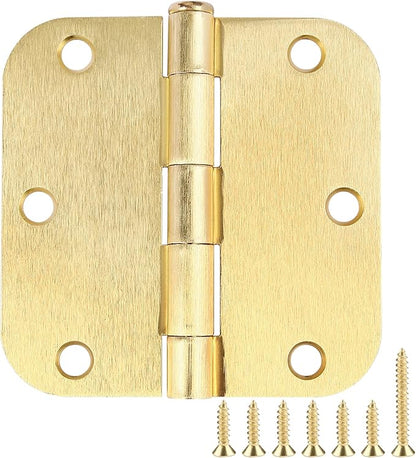 Door Hinges Satin Brass 3.5 Inch x 3.5" Interior Gold Door Hinges for Doors 12 Pack Brushed Brass Door Hinges 3-1/2" Rounded 5/8"Radius Corners Bedroom Residential Standard Indoor Door Hardware Hinge
