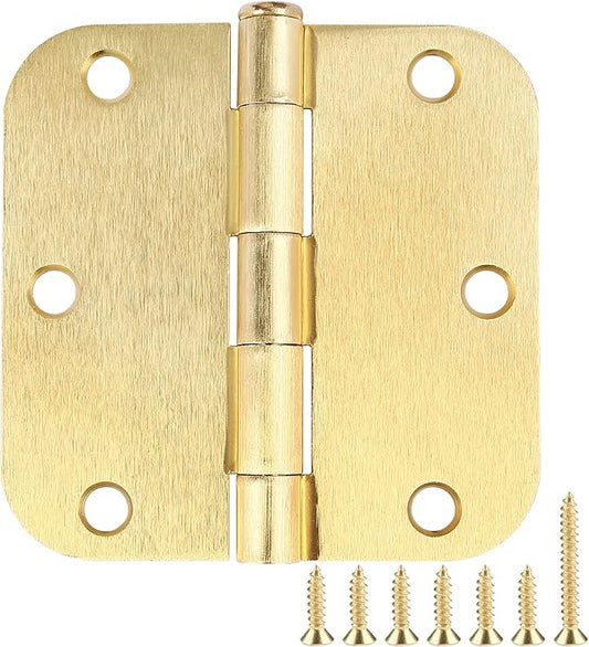 Door Hinges Satin Brass 3.5 Inch x 3.5" Interior Gold Door Hinges for Doors 30 Pack Brushed Brass Door Hinges 3-1/2" Rounded 5/8"Radius Corners Bedroom Residential Standard Indoor Door Hardware Hinge