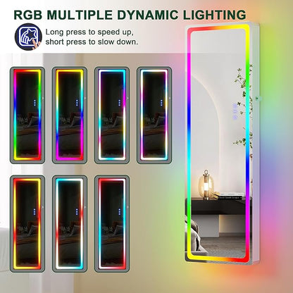 HNEBC LED Mirror Jewelry Cabinet with RGB Lights,47.2" Wall Mounted Jewelry Organizer with Full-Length Mirror,Over The Door Hanging Jewelry Armoire Storage Cabinet,Folding Dresser,2 Drawers,Lockable